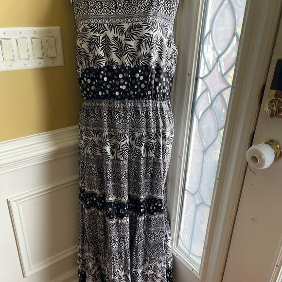 NWT Kaktus 100% Cotton Black and white print maxi dress short sleeves size large - Picture 6 of 9